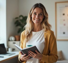 Flux Dev A confident modern woman in her 30s standing in a bri 0